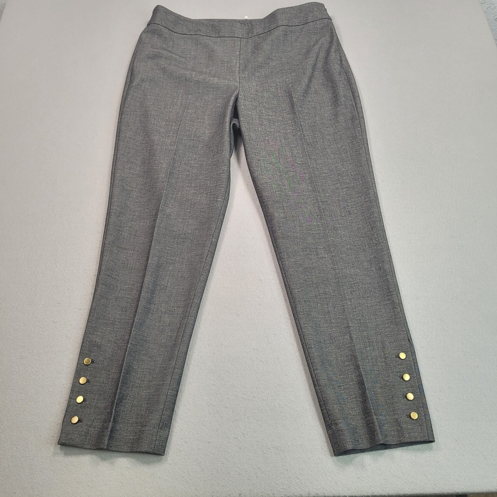 Talbots Chatham Ankle Pant Curvy Gray Gold Button Hem Size 14 Womens Dress Pants